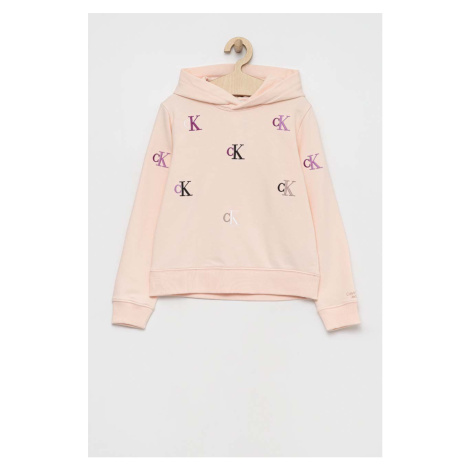 Dětská mikina Calvin Klein Jeans růžová barva, s kapucí, vzorovaná |  Modio.cz