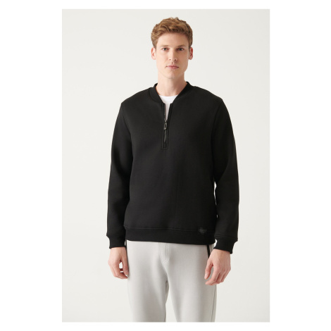 Avva Men's Black Half Zipper Cotton Regular Fit Sweatshirt