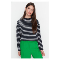 Trendyol Navy Blue Striped Oversize/Wide Cut Crew Neck Slim Knit Sweatshirt