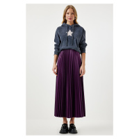 Happiness İstanbul Women's Purple Shiny Finish Pleated Knitted Skirt