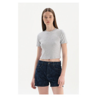 Dagi Gray Melange Short Sleeve Crop T-Shirt