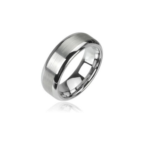 Wolframový prsten stříbrné barvy, matný středový pruh a lesklé okraje, 8 mm Šperky eshop