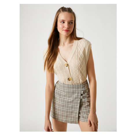 Koton Crop Cardigan Sleeveless Buttoned V Neck Knit Patterned
