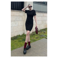 Madmext Black Short Sleeve Basic Mini Dress