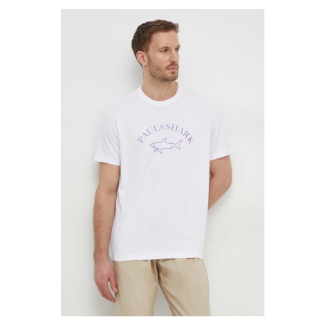 Bavlněné tričko Paul&Shark bílá barva, s potiskem, 24411057 Paul shark