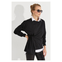 Cool & Sexy Women's Black Tie-up Sweatshirt Yi2493