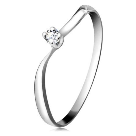 Diamantový prsten z bílého 14K zlata - blýskavý briliant v kotlíku, zvlněná ramena Šperky eshop