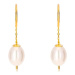 Visací náušnice ve žlutém 14K zlatě - bílá perla oválného tvaru, oblouček a úzký pás