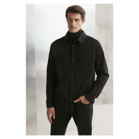 GRIMELANGE Pánská venkovní tkaná silná texturovaná černá košile s kapsou