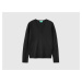 Benetton, Black V-neck Sweater In Pure Merino Wool