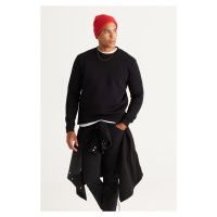 AC&Co / Altınyıldız Classics Men's Black Standard Fit Regular Cut Inner Fleece 3 Threads Crew Ne