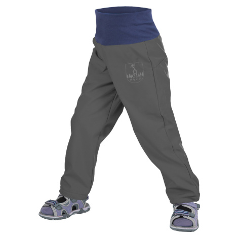 Batolecí softshellové kalhoty bez zateplení UNUO Antracitové + reflexní obrázek Evžen