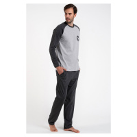 Pánské pyžamo Italian Fashion Morten - dlouhé z bavlny Šedo-tmavěšedá