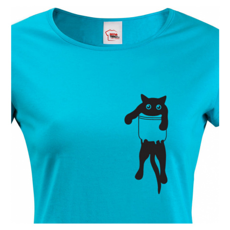 Dámské tričko s kočkou v kapse - ideální dárek pro milovníky koček BezvaTriko
