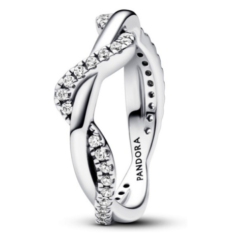 Pandora Zvlněný stříbrný prsten se zirkony Timeless 193098C01