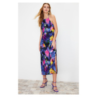 Trendyol Multicolor Floral Print Straight Cut Halter Neck Midi Satin Lined Woven Dress