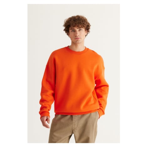 AC&Co / Altınyıldız Classics Men's Orange Oversize Loose Fit Fleece Inner 3 Threads Crew Neck Co
