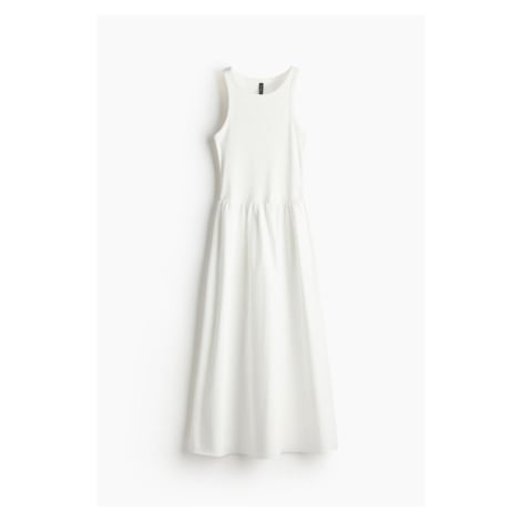 H & M - Šaty z žebrovaného žerzeje's popelínovou sukní - bílá H&M