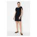 Trendyol Black Shift / Plain Balon Sleeve Krepové mini pletené šaty