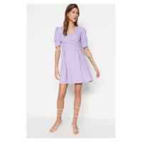 Trendyol Lilac A-Line Mini tkané plisované tkané šaty