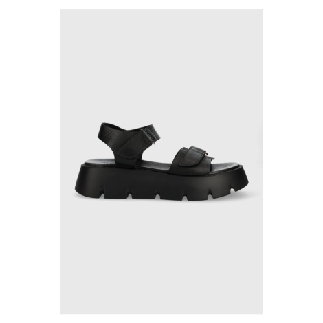Kožené sandály Wojas dámské, černá barva, na platformě, 7610551