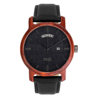 Dřevěné pánské hodinky černé barvy s koženým páskem