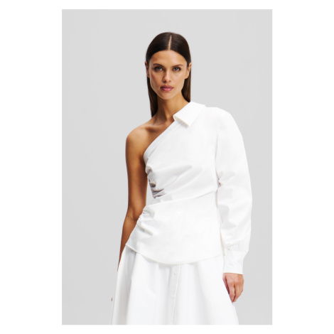 Halenka karl lagerfeld one shoulder poplin blouse white