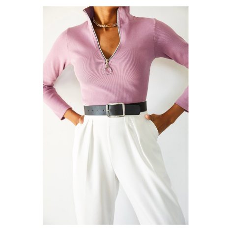 XHAN Women's Pink Camisole Zipper Blouse