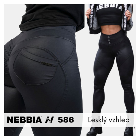 NEBBIA - Bubble Butt legíny s vysokým pasem GLOSSY 586 (black) - NEBBIA