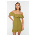 Trendyol Green Petite Fitted Super Mini Weave Frilly Dress