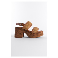 Capone Outfitters Women's Cork Platform Sold Straw Double Strap Women Slippers