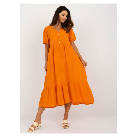 Oranžové bavlněné volánové šaty Eseld OCH BELLA Fashionhunters