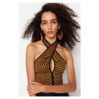 Trendyol Multi Color Crop Knitted Window/Cut Out Detailed Animal Print Bustier