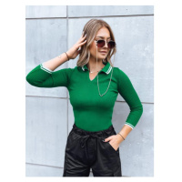 Vroubkovaný zelený svetr s límcem