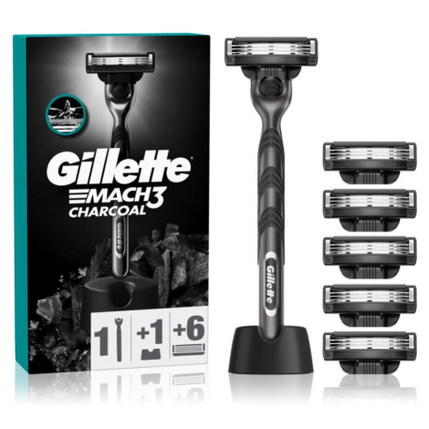 Gillette Mach3 Charcoal holicí strojek se stojánkem + náhradní břity 6 ks