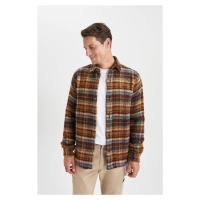 DEFACTO Polo Collar Buttoned Plaid Long Sleeve Shirt Jacket