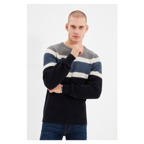 Trendyol Gray Slim Fit Crew Neck Paneled Knitwear Sweater