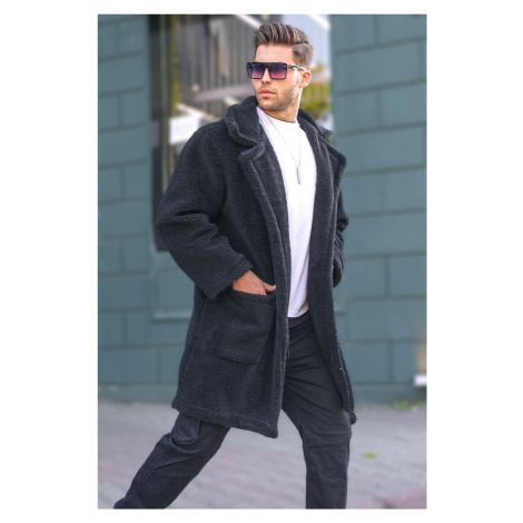 Madmext Black Lined Plush Men's Coat 6311