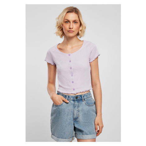 Dámské tričko do pásu // Urban classics Ladies Cropped Button Up Rib Tee lilac