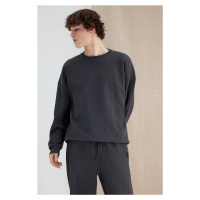 Trendyol Anthracite Oversize/Wide-Fit Label Detail Textured Sweatshirt