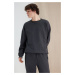 Trendyol Anthracite Oversize/Wide-Fit Label Detail Textured Sweatshirt