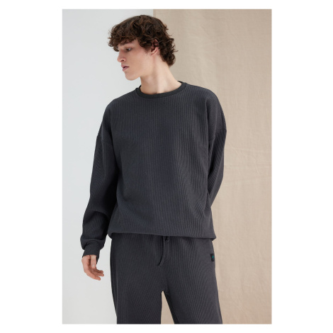 Trendyol Anthracite More Sustainable Oversize/Wide Cut Label Detailed Textured Sweatshirt
