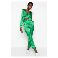 Trendyol zelené rovné saténové tkané kalhoty