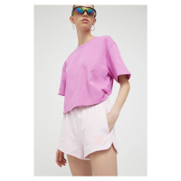 Bavlněné šortky UGG růžová barva, hladké, high waist
