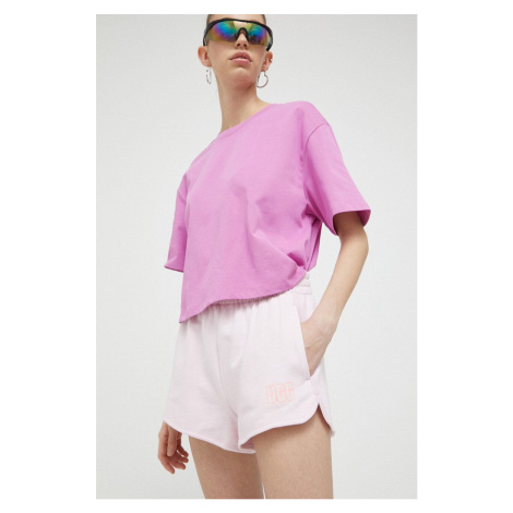 Bavlněné šortky UGG růžová barva, hladké, high waist