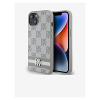 PU Leather Checkered Pattern and Stripe Zadní Kryt pro iPhone 15 Beige DKNY