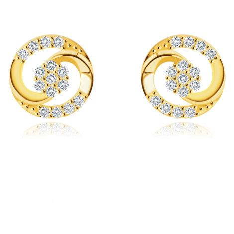 Náušnice ze 14K zlata - kontura kruhu tvořená dvěma spojenými slzami, zirkony Šperky eshop