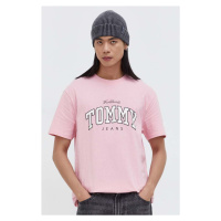 Bavlněné tričko Tommy Jeans růžová barva, s potiskem, DM0DM18287