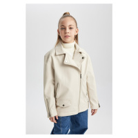 DEFACTO Girl Water Repellent Faux Leather Jacket Coat