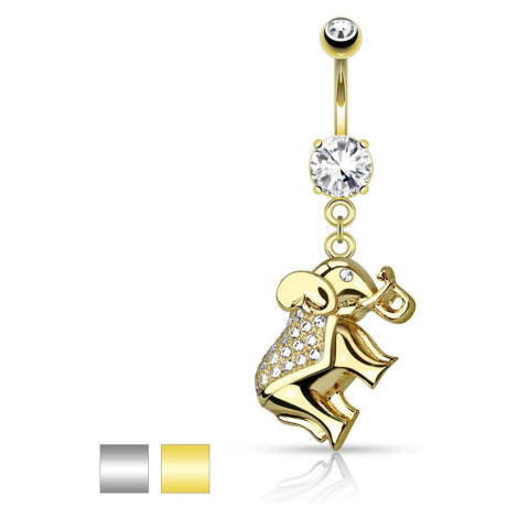 Piercing do bříška z chirurgické oceli, blýskavý slon zdobený zirkony - Barva piercing: Zlatá Šperky eshop